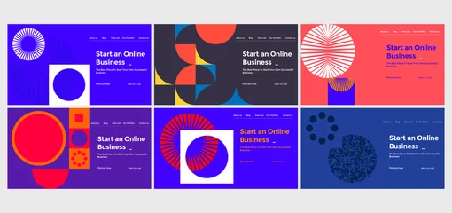 Fotobehang Abstract Vector Colorful Landing Page Template Set With Geometric Shapes © vanzyst