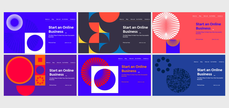 Abstract Vector Colorful Landing Page Template Set With Geometric Shapes