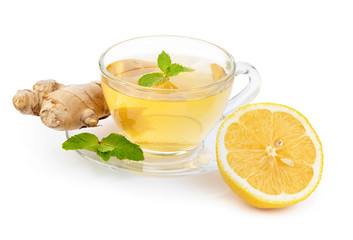 Herbal tea with mint, ginger and lemon