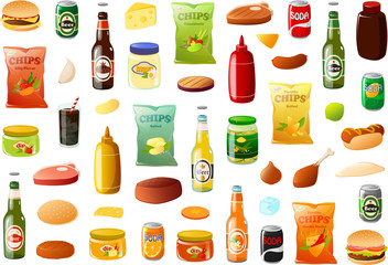 Vector illustration of various bbq food items, pantray staples and ingredients