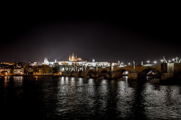 Charles Bridge, Hradcany Castle And Saint Vitus Cathedral In The Old Town Of Prague In The Czech Republic