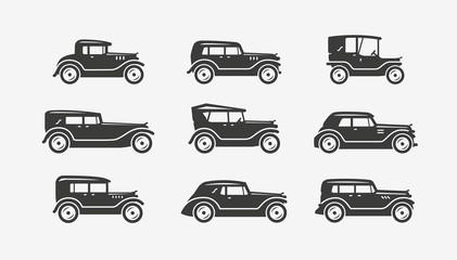 Retro cars icon set. Transport, transportation symbol. Vector illustration