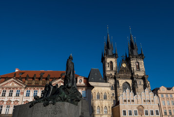 Fototapeta na wymiar Old Town Square With The Church of Our Lady before Týn In Prague In The Czech Republic