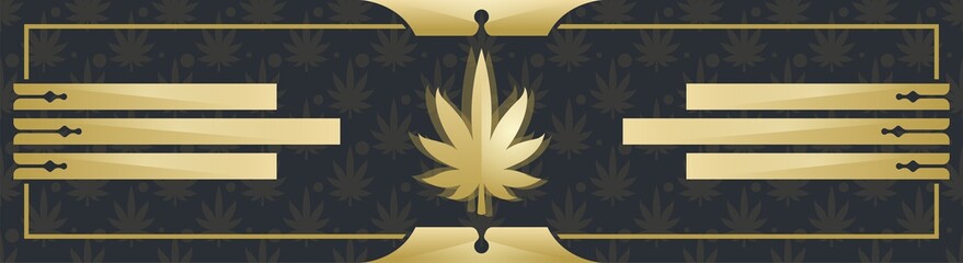 Abstract black banner with marijuana leaf