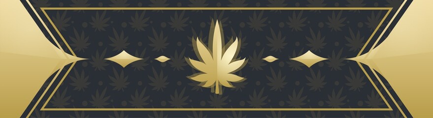 Abstract black banner with marijuana leaf