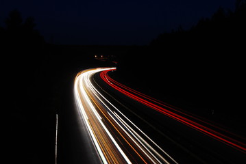 traffic on highway at night