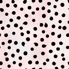 Black Dots On Pink Background Pattern Hand Drawn Illustration	