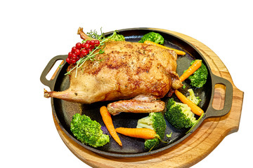 Christmas duck or goose cooked with toppings and boneless.