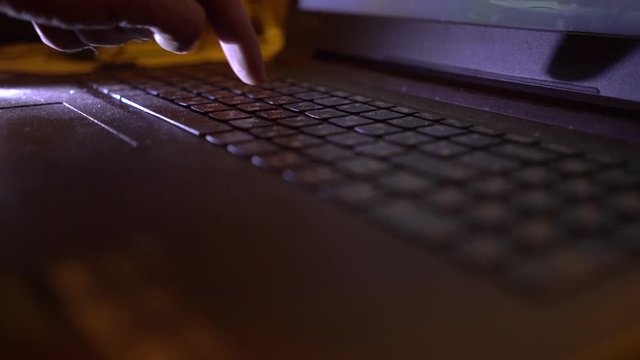 laptop close-up keyboard, hesitate to type text, buttons close-up