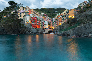 Fototapeta Zachód słońca w Rio Maggiore, Cinque Terre, Liguria, La Spezia, Włochy obraz