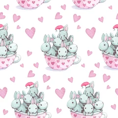 Behang Aquarel prints Schattige baby konijn dierlijke naadloze patroon. Aquarel illustratie voor kinderkleding. Handgetekende konijntjesafbeelding voor hoesjes, kinderposters, ansichtkaarten