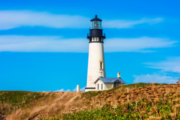 Closeup of Yaquina Head Lighthouse in Newport Oregon USA
