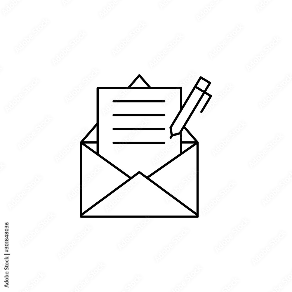Poster pencil, envelope, writing icon. simple line, outline vector of information transfer icons for ui and