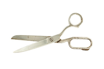 an old metal grunge scissors isolated on a white background.