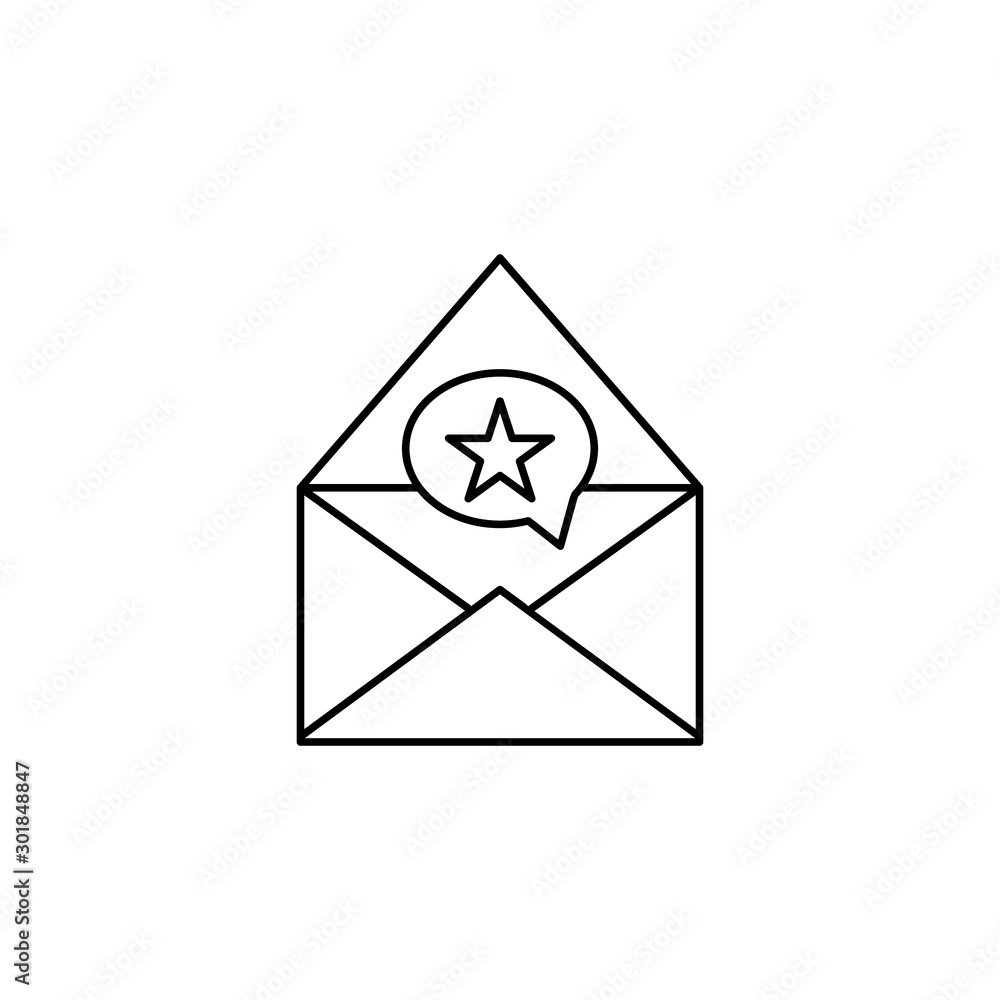 Poster message, star, chat icon. simple line, outline vector of information transfer icons for ui and ux, w