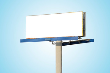 Blank white billboard on blue background.