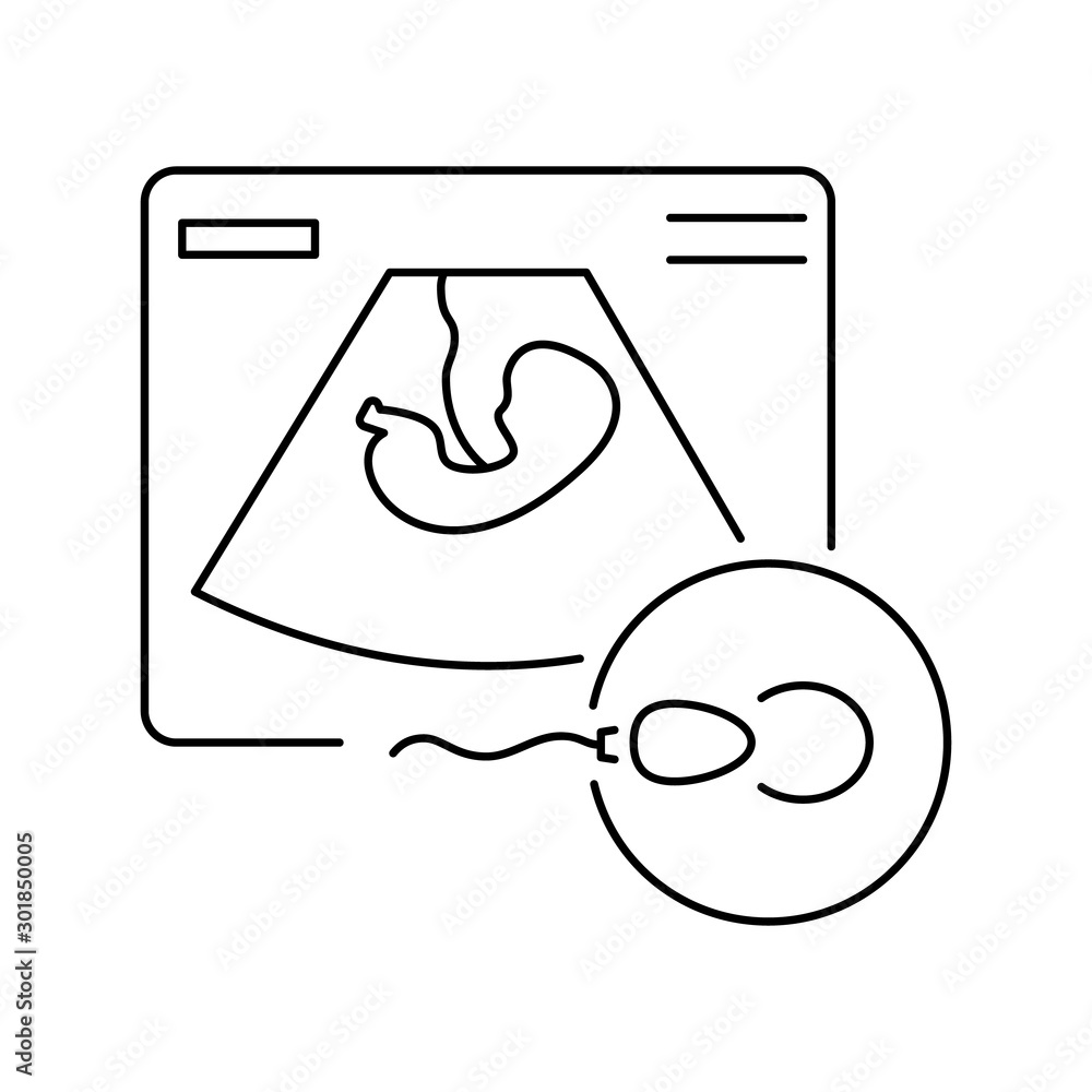 Poster ultrasound sperm ovum icon. simple line, outline vector of artificial insemination icons for ui and 
