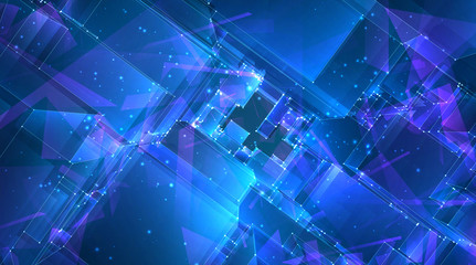 vector abstract background of glowing square crystals on blue