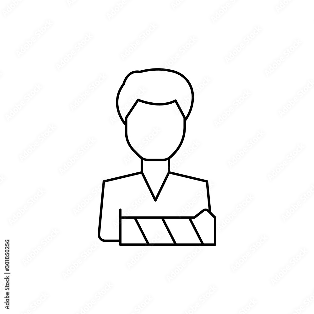 Poster man hand bone fracture icon. simple line, outline vector of human skeleton icons for ui and ux, webs