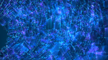 vector abstract background of glowing square crystals on blue