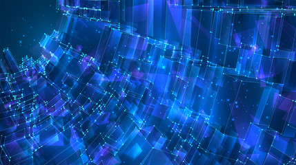 vector abstract background of glowing square crystals on blue