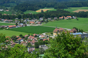 Fototapeta na wymiar Bird's-eye view of country houses. The European village.
