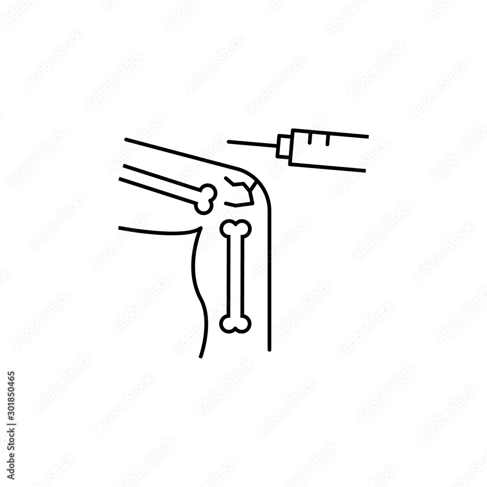 Poster leg injection broken icon. simple line, outline vector of human skeleton icons for ui and ux, websit