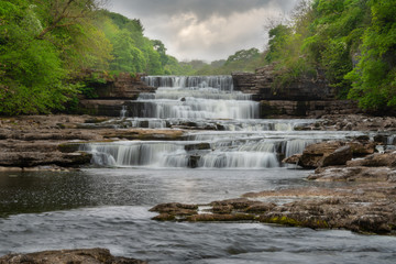 waterfall in England in the summer after a rainstorm