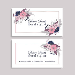 Business card flower - pink and blue flowers