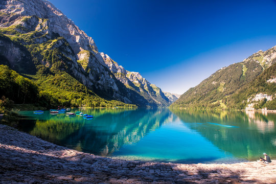 Klontalersee (Lake Klontal) in Swiss Alps, Glarus, Switzerland