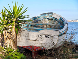 Fisher boat a the beach in Peniche in Portugal