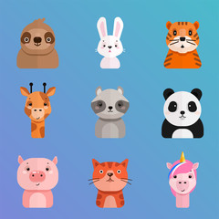 Set of cartoon vector avatars of animals