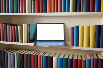 Bookshelf with laptop