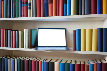 Bookshelf with laptop