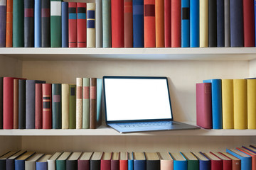 Bookshelf with laptop