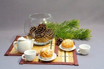 New Year's tea party with cakes