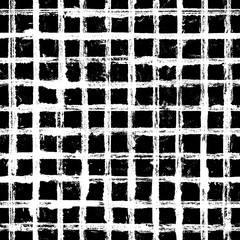 Black and white stripe plaid grunge seamless pattern. White stripes on black background