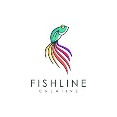 unique colorful betta fish logo, vector illustration of a modern animal with a line style