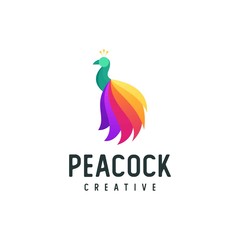colorful peacock logo, vector illustration of modern animal