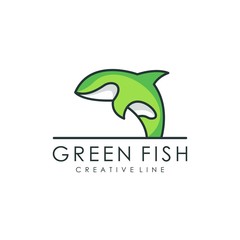 Fototapeta premium green whale logo, vector illustration of animal with modern outline style