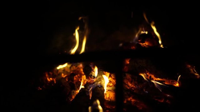 Slow motion shot of burning camp fire