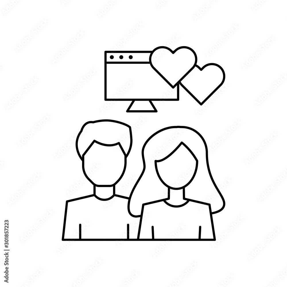 Aufkleber man woman computer love icon. simple line, outline vector of having feelings icons for ui and ux, we