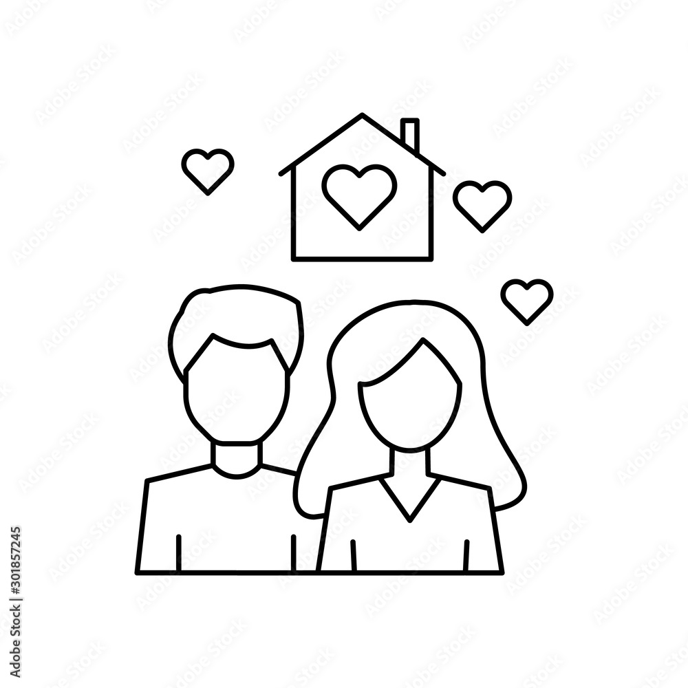 Poster man woman shape home icon. simple line, outline vector of having feelings icons for ui and ux, websi