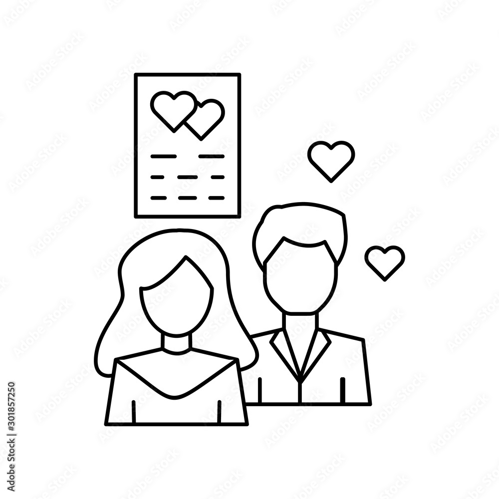 Aufkleber man woman heart notebook icon. simple line, outline vector of having feelings icons for ui and ux, w