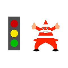 Illustration Of Traffic Light Cartoon With Traffic Sign