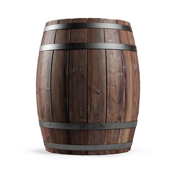 Wooden barrel isolated on white background.