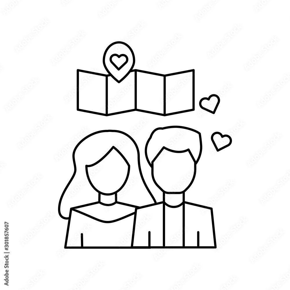 Poster man woman location map love icon. simple line, outline vector of having feelings icons for ui and ux