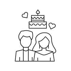 Man woman cake food love icon. Simple line, outline vector of having feelings icons for ui and ux, website or mobile application