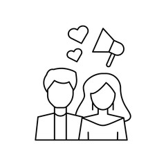 Man woman megaphone love icon. Simple line, outline vector of having feelings icons for ui and ux, website or mobile application
