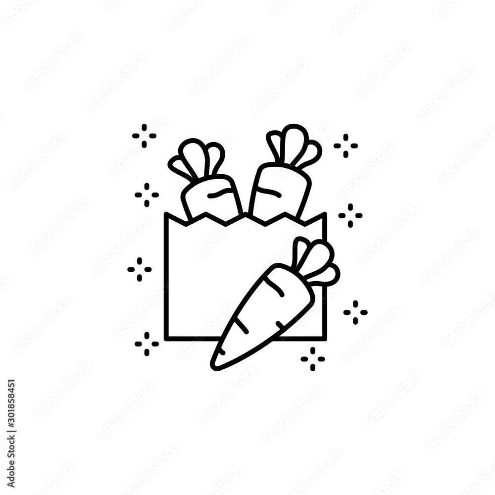 Poster carrot paper bag icon. simple line, outline vector of grocery icons for ui and ux, website or mobile